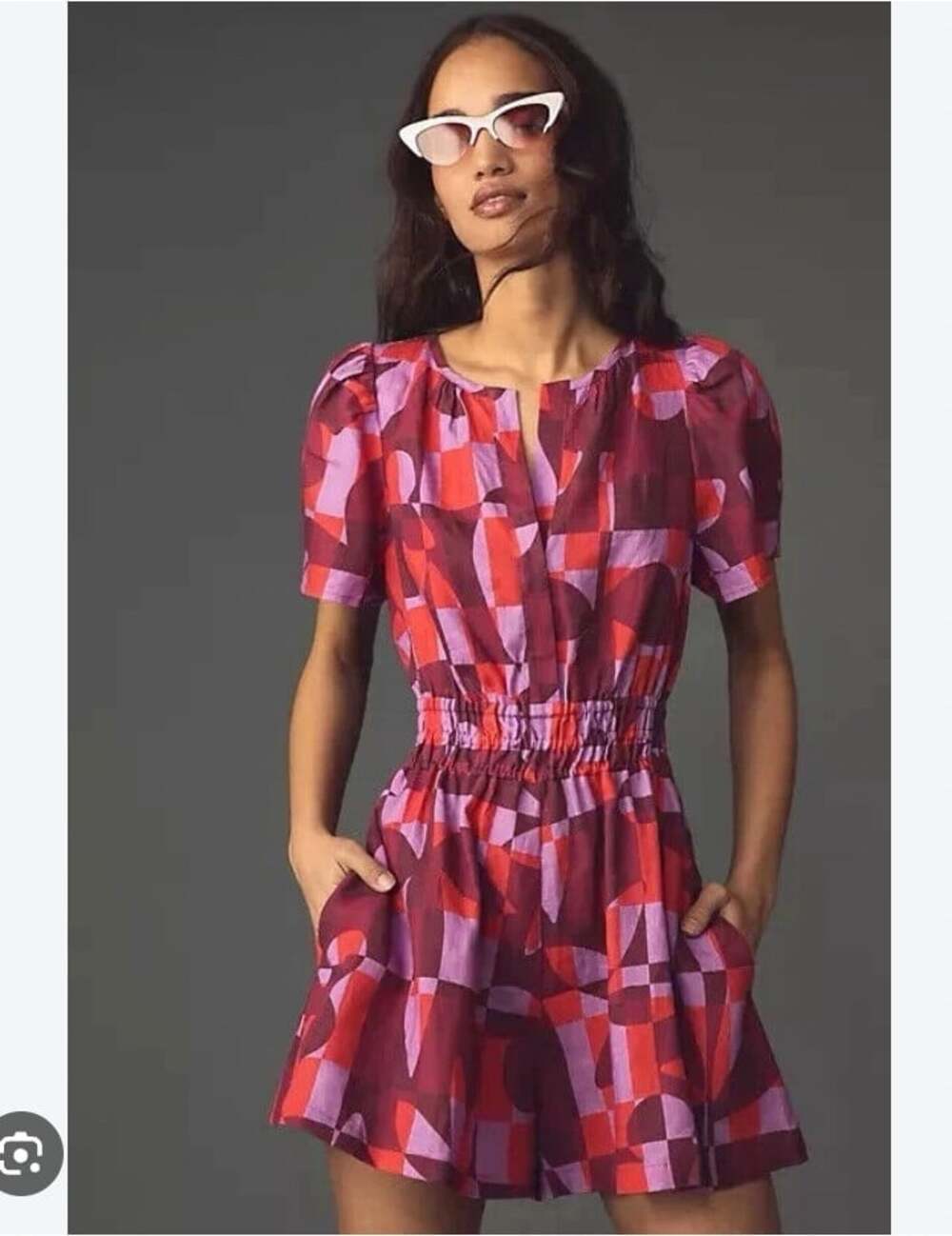 Anthropologie Somerset Romper Womens Medium Multicolor Geometric Short Sleeve